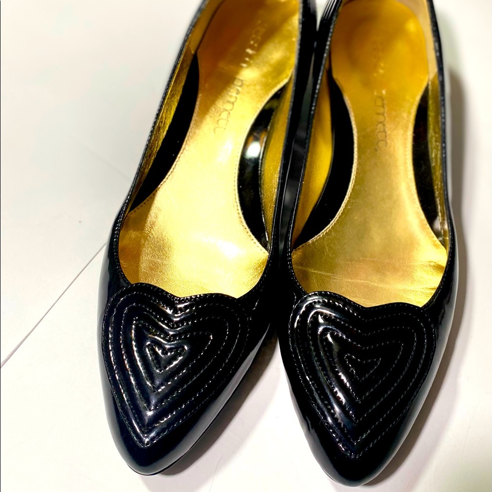 Jessica Bennett‎ Heart Slip On Leather Black Kitten Heels  Size 10
